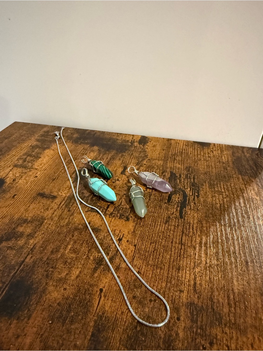Handcrafted Assorted Gemstone Pendant Necklace - Silver Chain
